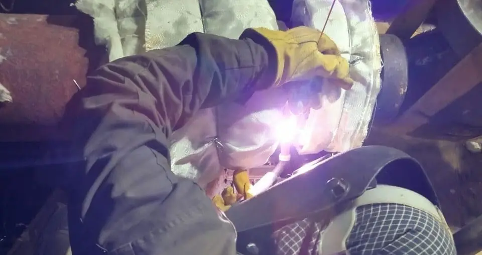 TIG root pass on a process line joint
